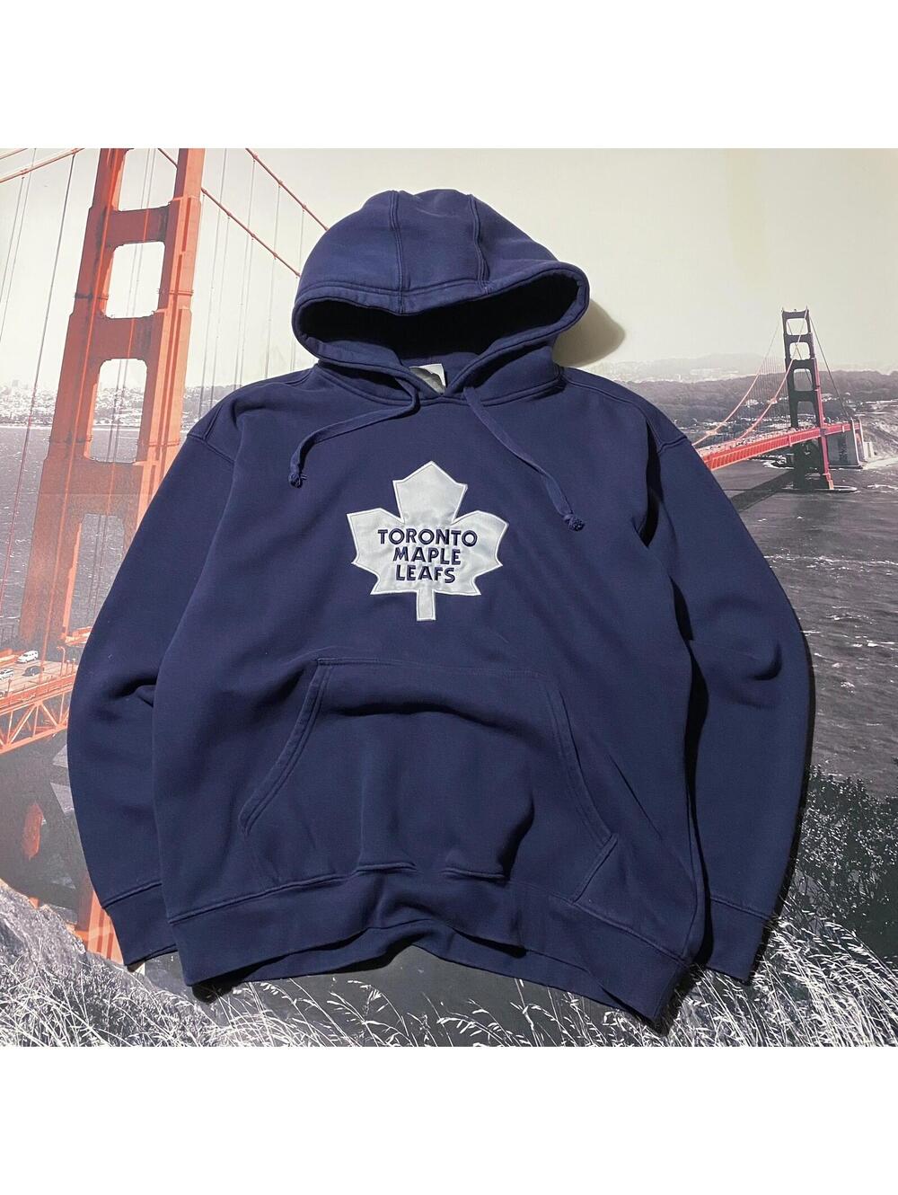 Toronto Maple Leafs Hoodie Embroidered Logo L Large Blue Sweatshirt NHL Licensed